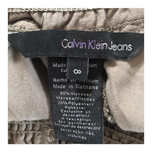 Calvin Klein Slouchy Pants Drawstring Elastic Waist, Roll Hem, Pockets, Latte  8 - Picture 9 of 10